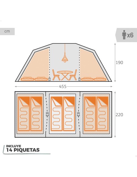 Tenda para 6 pessoas 455x220x190 cm | Distria