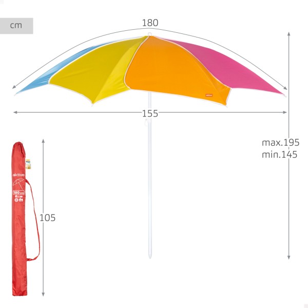 Guarda-sol praia multicolorido inclinável 180 cm UV50 Aktive | Distria