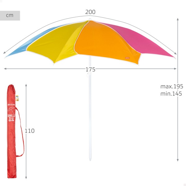 Guarda-sol de praia multicolorido Ø200 cm UV50 Aktive | Distria