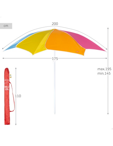 Guarda-sol de praia multicolorido Ø200 cm UV50 Aktive | Distria