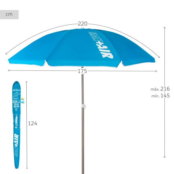Guarda-sol grande 2,2 m azul inclinável | Distria