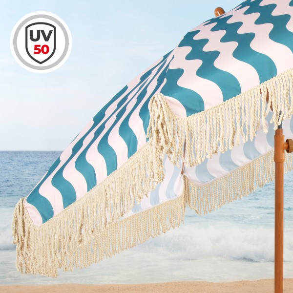 Aktive Guarda-sol de praia 200 cm com ondas e franjas | Distria
