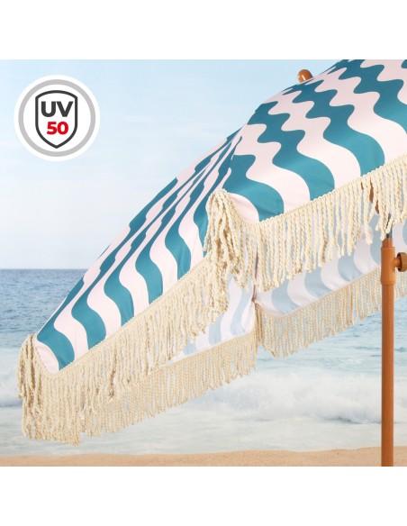 Aktive Guarda-sol de praia 200 cm com ondas e franjas | Distria