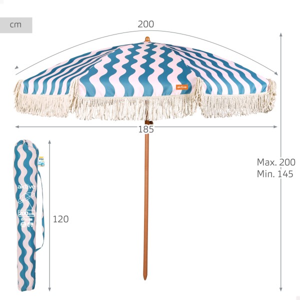 Aktive Guarda-sol de praia 200 cm com ondas e franjas | Distria