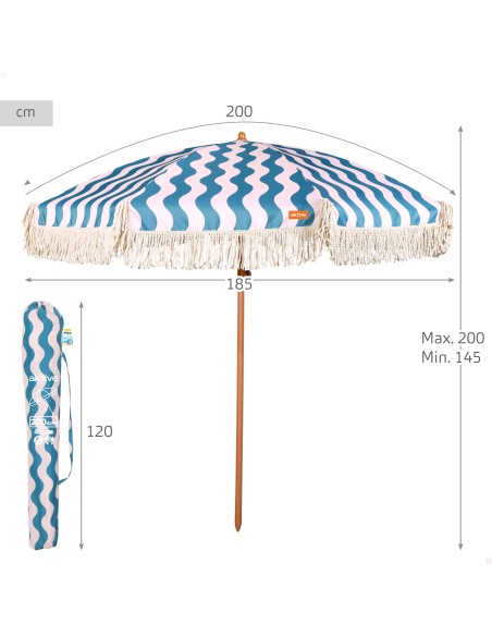 Aktive Guarda-sol de praia 200 cm com ondas e franjas | Distria