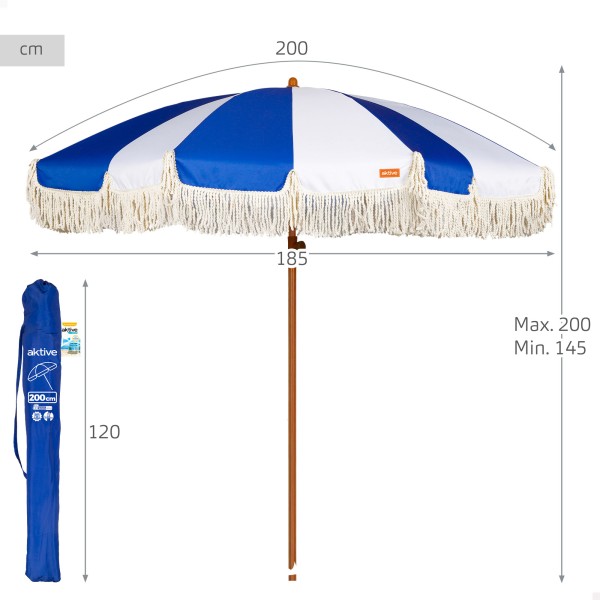 Aktive Guarda-sol de praia 200 cm náutico com franjas | Distria