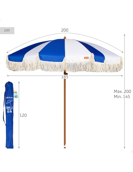 Aktive Guarda-sol de praia 200 cm náutico com franjas | Distria