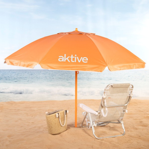 Guarda-sol de praia Ø220 cm laranja ventilado UV50 Aktive | Distria