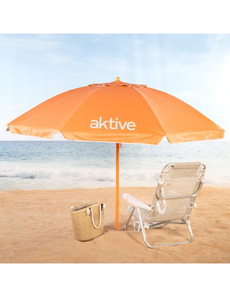 Guarda-sol de praia Ø220 cm laranja ventilado UV50 Aktive | Distria