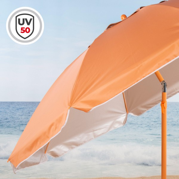 Guarda-sol de praia Ø220 cm laranja ventilado UV50 Aktive | Distria