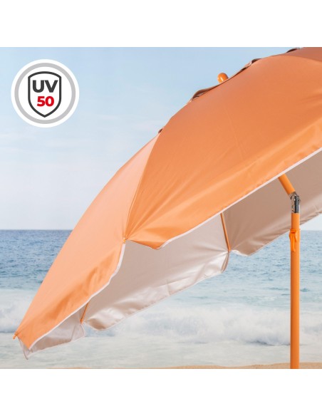 Guarda-sol de praia Ø220 cm laranja ventilado UV50 Aktive | Distria