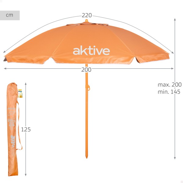 Guarda-sol de praia Ø220 cm laranja ventilado UV50 Aktive | Distria