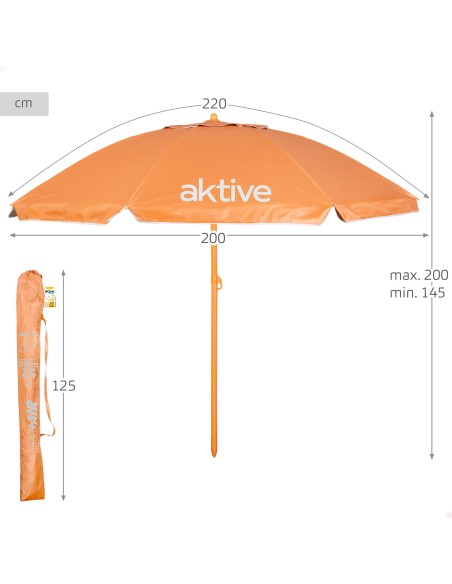 Guarda-sol de praia Ø220 cm laranja ventilado UV50 Aktive | Distria