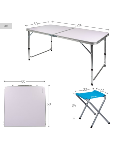 Mesa dobrável ajustável em altura com bancos | Distria