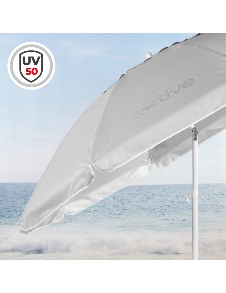 Guarda-sol de praia cinza D200 cm UV50 Aktive | Distria