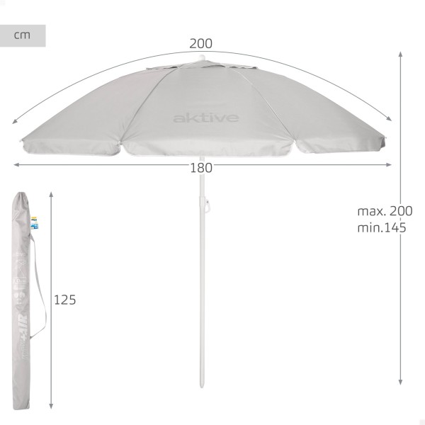 Guarda-sol de praia cinza D200 cm UV50 Aktive | Distria