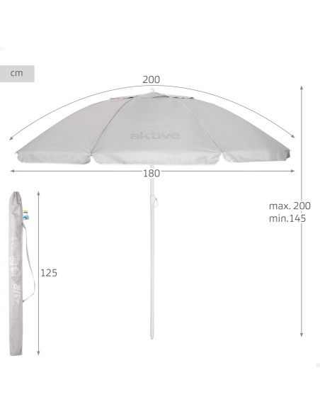 Guarda-sol de praia cinza D200 cm UV50 Aktive | Distria