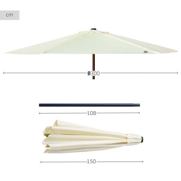 Guarda-sol terraço Ø300 cm creme - Guarda-sóis | Distria