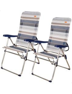Pack poupança de 2 cadeiras de praia azuis e brancas 47x66x108 cm | Distrito