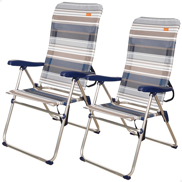 Pack poupança de 2 cadeiras de praia azuis e brancas 47x66x108 cm | Distrito