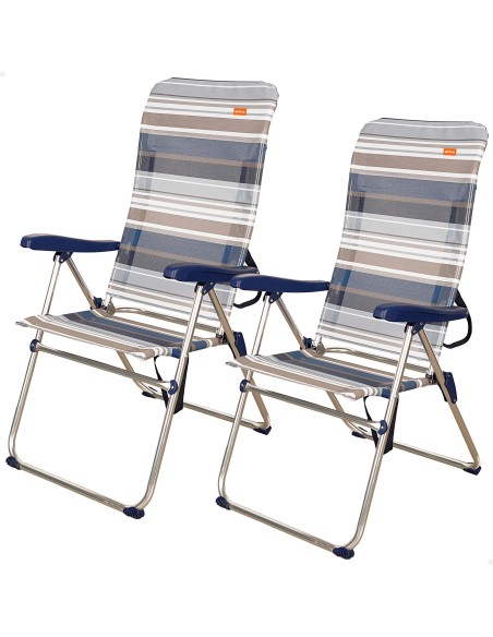 Pack poupança de 2 cadeiras de praia azuis e brancas 47x66x108 cm | Distrito