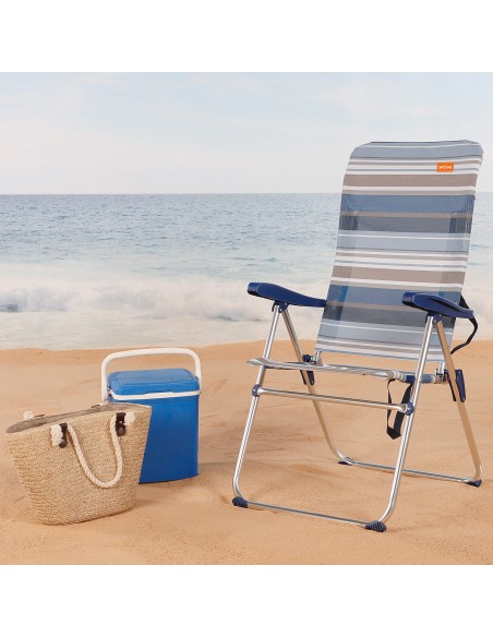 Pack poupança de 2 cadeiras de praia azuis e brancas 47x66x108 cm | Distrito