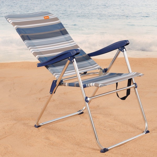 Pack poupança de 2 cadeiras de praia azuis e brancas 47x66x108 cm | Distrito