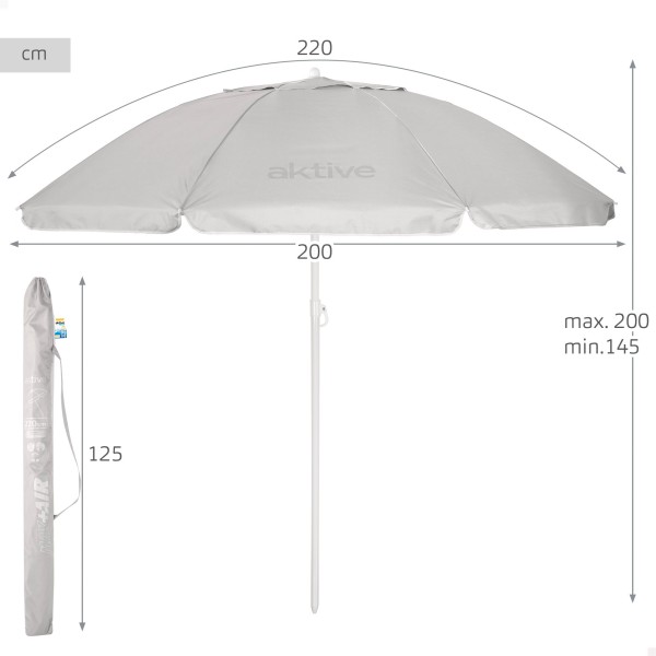 Guarda-sol de praia cinzento D220 cm UV50 Aktive | Distria