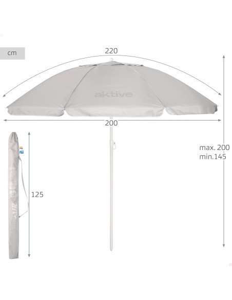 Guarda-sol de praia cinzento D220 cm UV50 Aktive | Distria