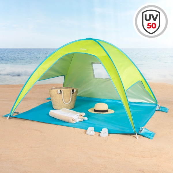 Tenda corta-vento de praia verde e azul com UV50 Aktive | Distria