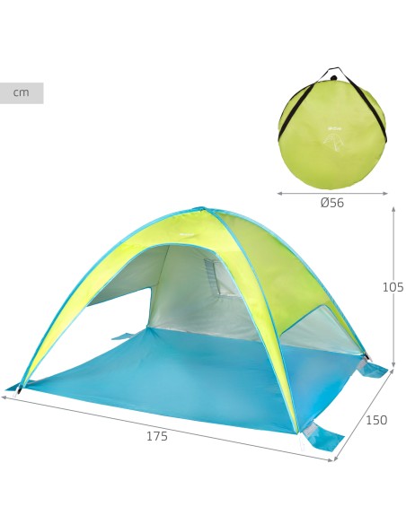 Tenda corta-vento de praia verde e azul com UV50 Aktive | Distria