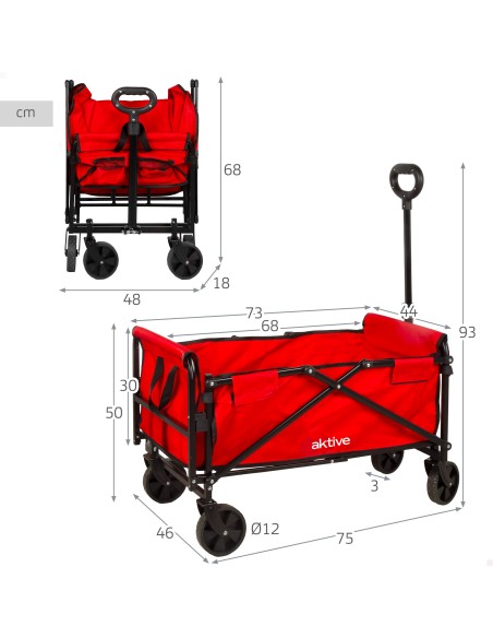 Carrinho de praia vermelho Aktive 4 rodas | Distria