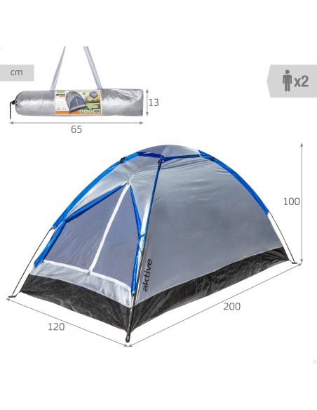 Tenda cinza para 2 pessoas 120x200x100 cm | Distria