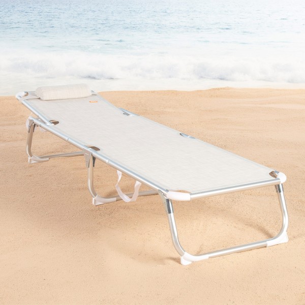 Espreguiçadeira de praia bege, 5 posições, 186x49x30 cm | Distria