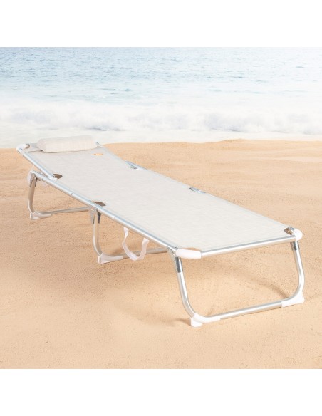 Espreguiçadeira de praia bege, 5 posições, 186x49x30 cm | Distria