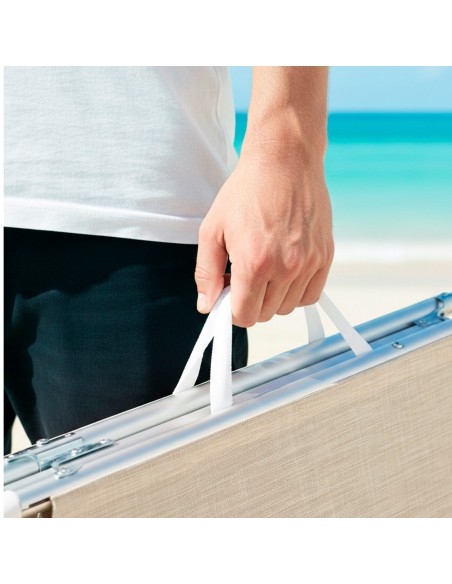 Espreguiçadeira de praia bege, 5 posições, 186x49x30 cm | Distria