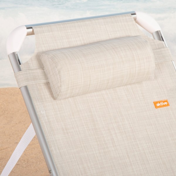 Espreguiçadeira de praia bege, 5 posições, 186x49x30 cm | Distria