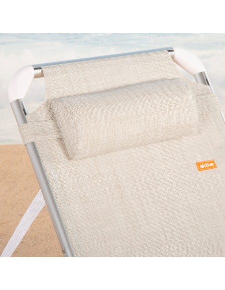 Espreguiçadeira de praia bege, 5 posições, 186x49x30 cm | Distria