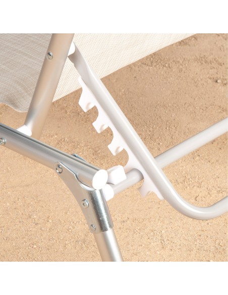 Espreguiçadeira de praia bege, 5 posições, 186x49x30 cm | Distria