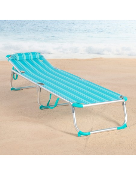 Espreguiçadeira de praia turquesa, 5 posições, 186x49x30 cm | Distria