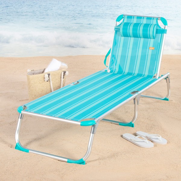 Espreguiçadeira de praia turquesa, 5 posições, 186x49x30 cm | Distria