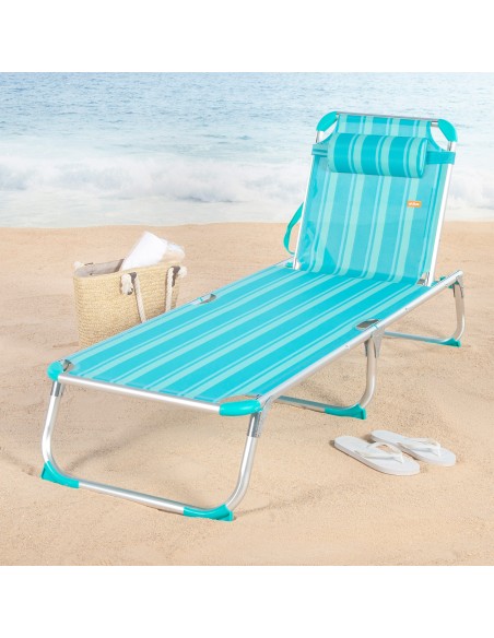 Espreguiçadeira de praia turquesa, 5 posições, 186x49x30 cm | Distria