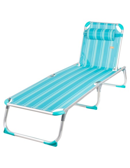 Espreguiçadeira de praia turquesa, 5 posições, 186x49x30 cm | Distria