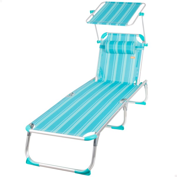 Espreguiçadeira de praia turquesa guarda-sol 186x49x30 cm | Distria