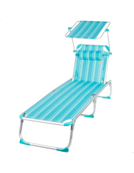 Espreguiçadeira de praia turquesa guarda-sol 186x49x30 cm | Distria