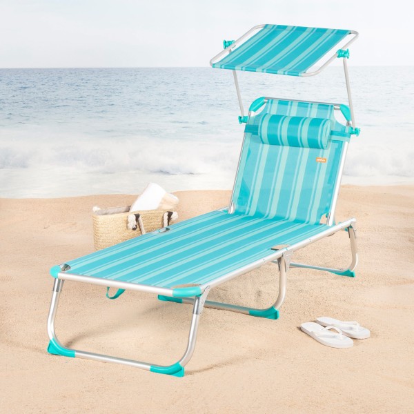 Espreguiçadeira de praia turquesa guarda-sol 186x49x30 cm | Distria