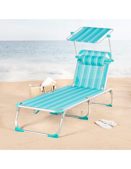 Espreguiçadeira de praia turquesa guarda-sol 186x49x30 cm | Distria