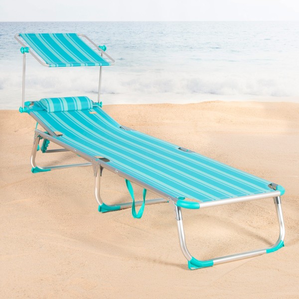 Espreguiçadeira de praia turquesa guarda-sol 186x49x30 cm | Distria