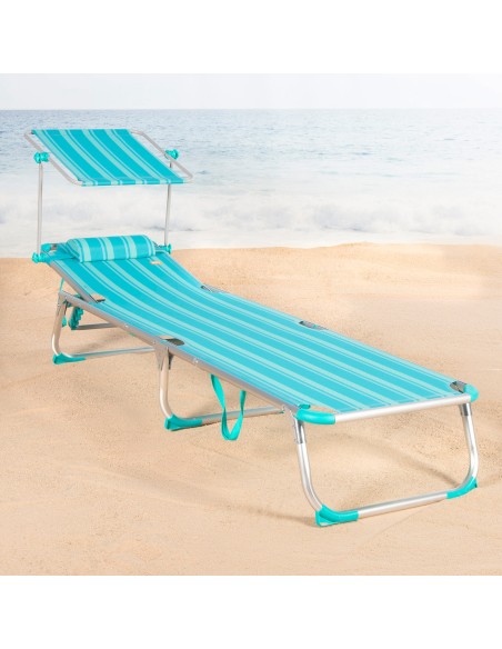 Espreguiçadeira de praia turquesa guarda-sol 186x49x30 cm | Distria