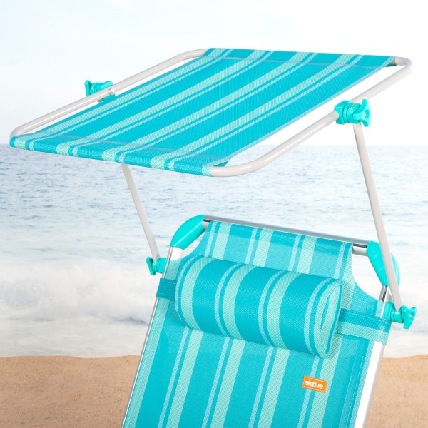 Espreguiçadeira de praia turquesa guarda-sol 186x49x30 cm | Distria